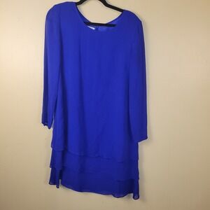 Saks Fifth Avenue Folio 100% Silk Purple Layered Shift Dress Long Sleeve Size 4